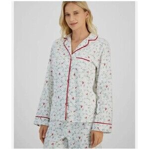 Charter Club Plus Size Cotton Flannel Print Delicate Cardinal 2X